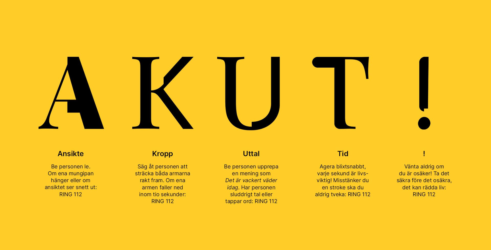 En beskrivning av AKUT-testet som lär dig att känna igen varningssignalerna när någon får en stroke.